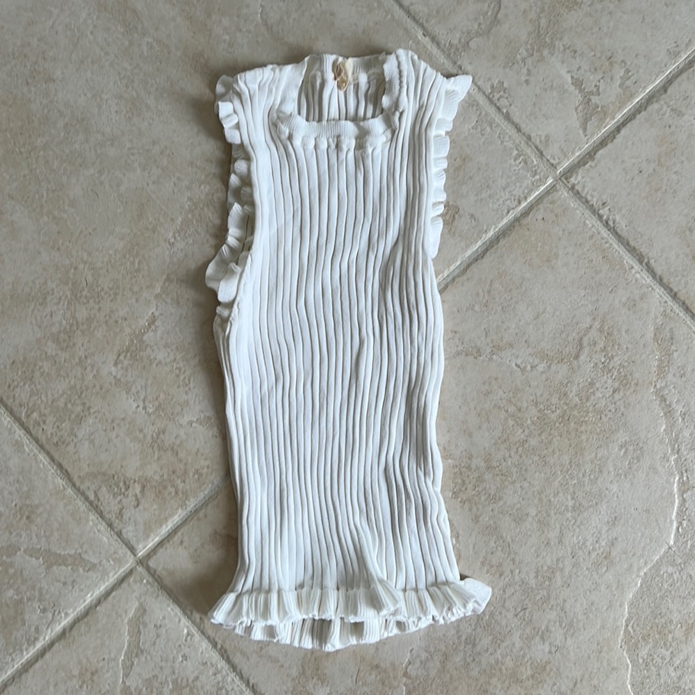 Stretchy White Ribbed Tank
